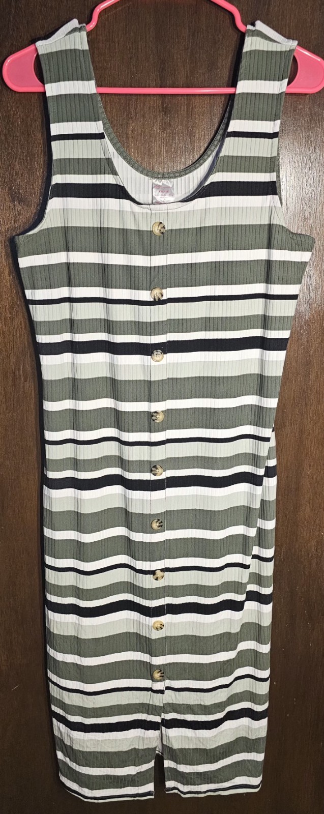 No Boundaries Ribbed Striped Dress XXL 19 Button Front Midi Sleeveless Green