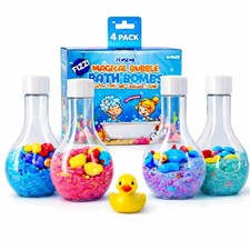 Bubble Bath Bombs 4 Pack with Mini Toy Ducks Inside - Fun Kids Bath Time