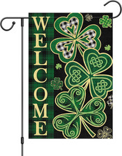 St Patricks Day Garden Flag Lucky Shamrock Welcome Double Sided 12X18 Inch Small