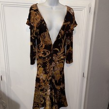 Abito midi Just Cavalli Roberto Cavalli nero stampa damascata manica lunga tg 40/S