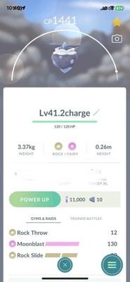 Carbink Great League Level 41  PvP, 2 Charge , Under 1500 PKMN Go