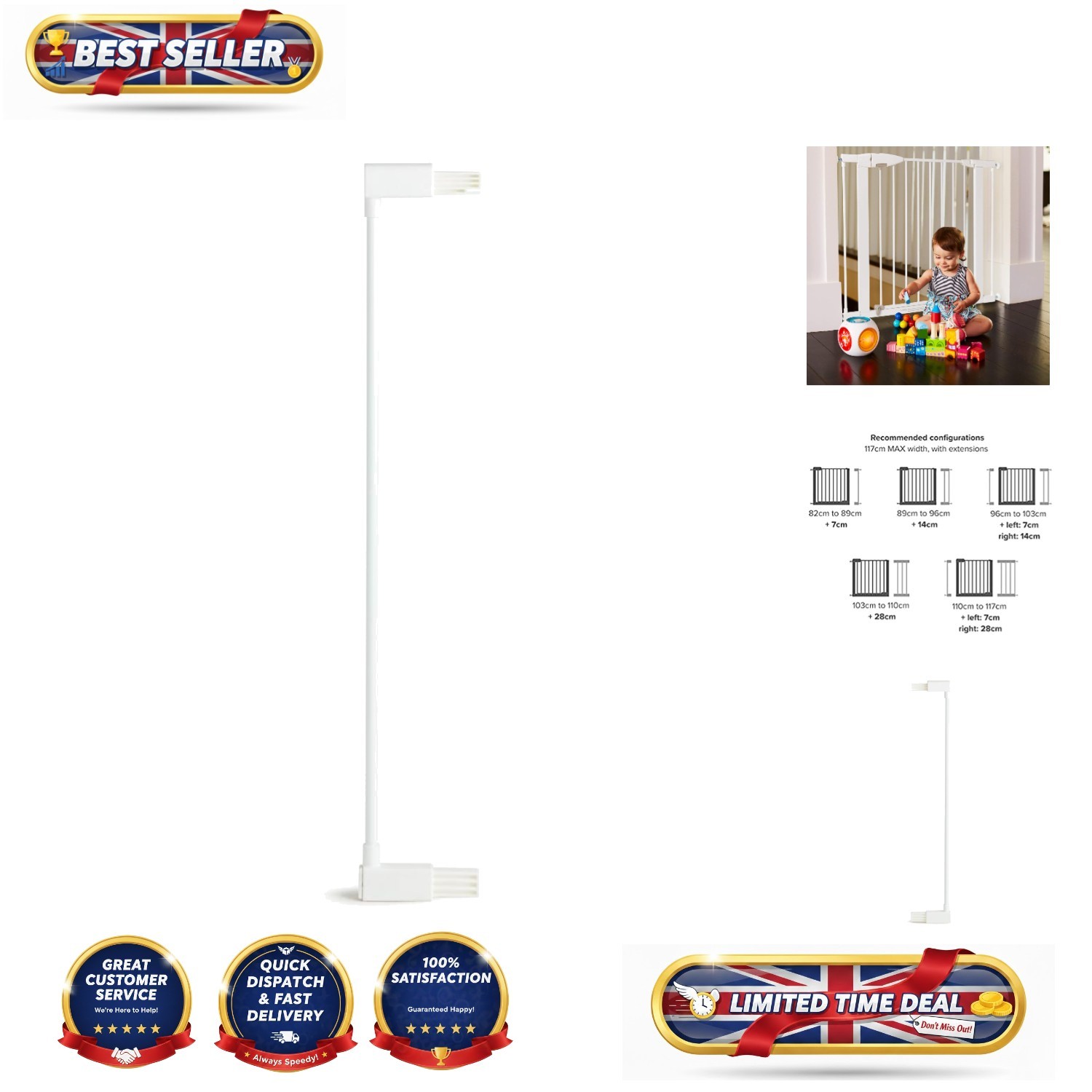 Universal 7cm White Stair Gate Extension by Lindam - Ideal for Growing Families