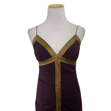Vintage Nicole Miller Collection Silk Bodycon Dress Womens 2 Maroon Bronze Ruch