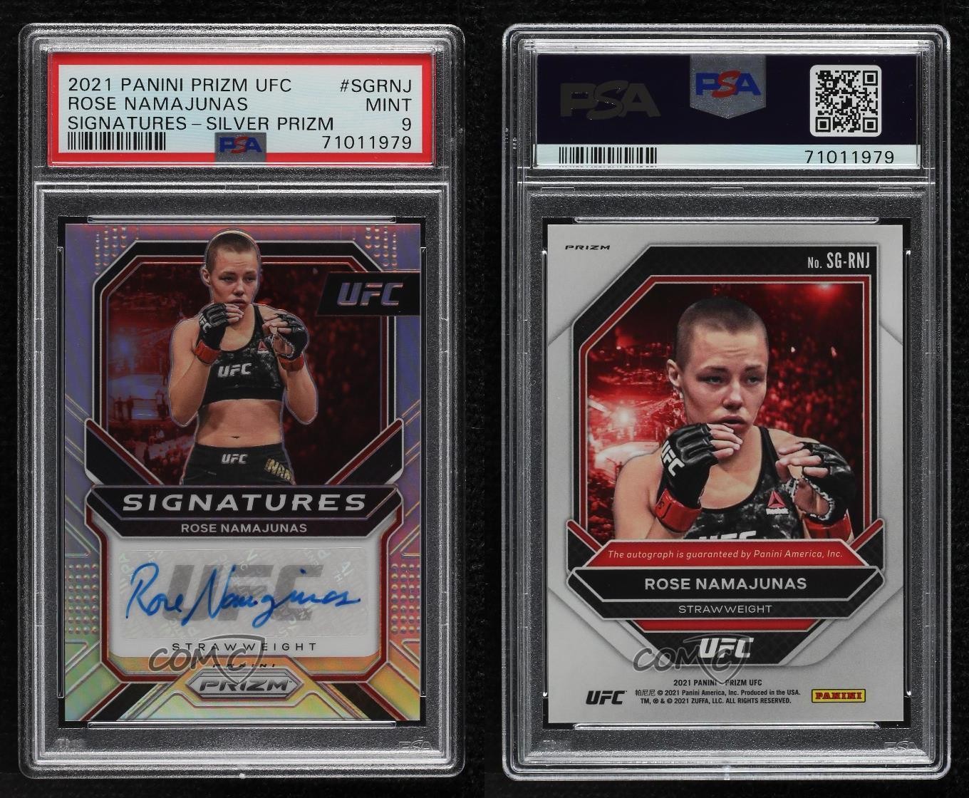 2021 Panini Prizm UFC Signatures Silver Prizm Rose Namajunas #SG-RNJ PSA 9 Auto view 3