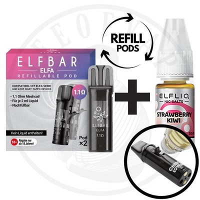 ELFLIQ ELFA Nachfüll-Pods + E-Liquid | Elfbar 600 Kombi-Paket | 10/20mg Nikotin