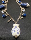 Vintage Artisan Ceramic Fish Charm Necklace & Earrings Set Nautical Blue White — photo 2