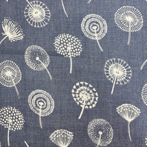 Cotton Denim Fabric - White Dandelion Floral Navy Blue - Dress Fabric Material - Picture 7 of 8