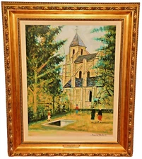 MAURICE UTRILLO Original Vintage Signed Garden Figure Landscape Gouache Painting