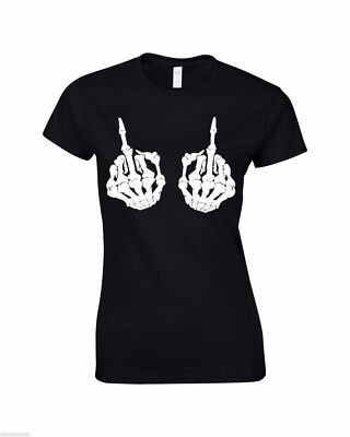 MITTELFINGER Damen Flügelärmel Top/Tattoo/Rock/Metall/Biker/Goth/Skelett/T-Shirt