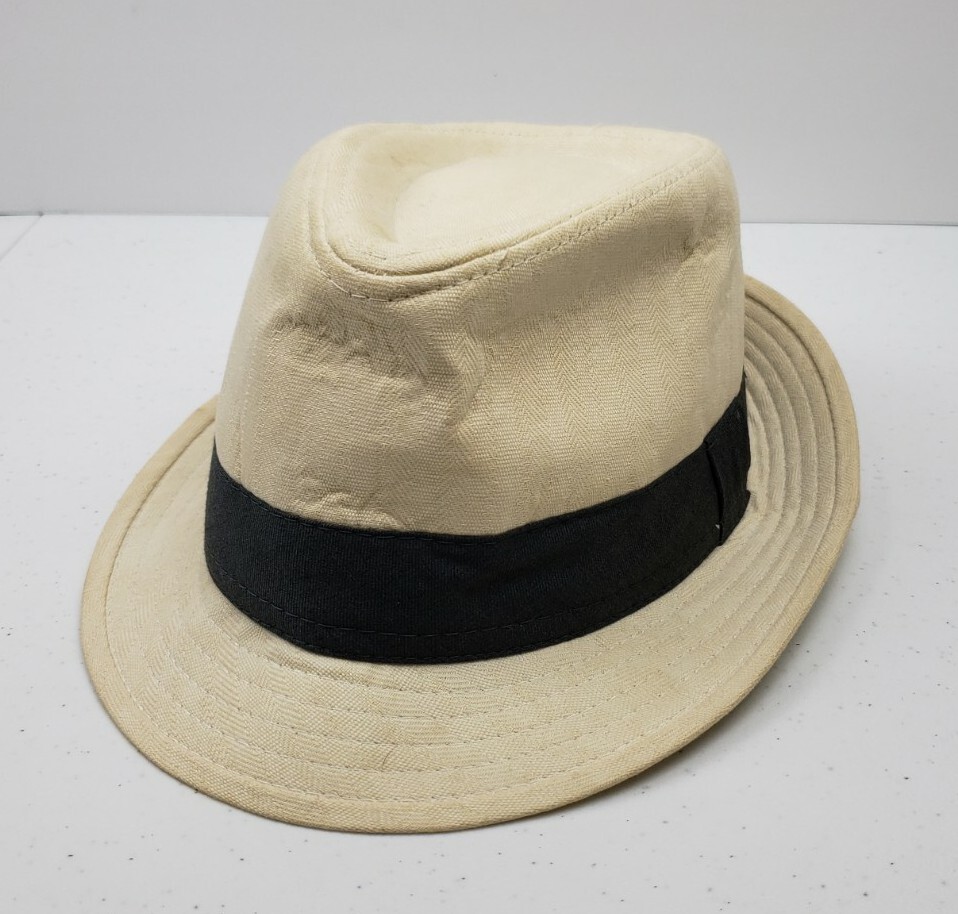 Cream Fedora Hat with Black Band for Men Size S/M  -image