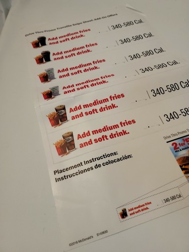 McDonalds Translite Menu Snipe Sheet Advertising Drive Thru Add On Stickers 2018 - Picture 3 of 7