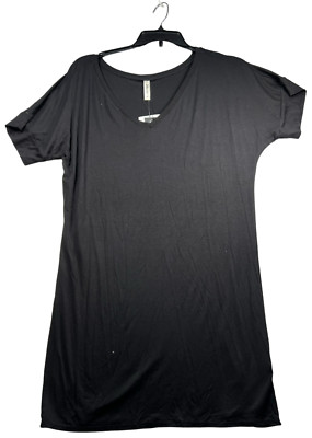 24seven Shirt Dress Womens size Medium Black Short Sleeve Vneck Stretch New