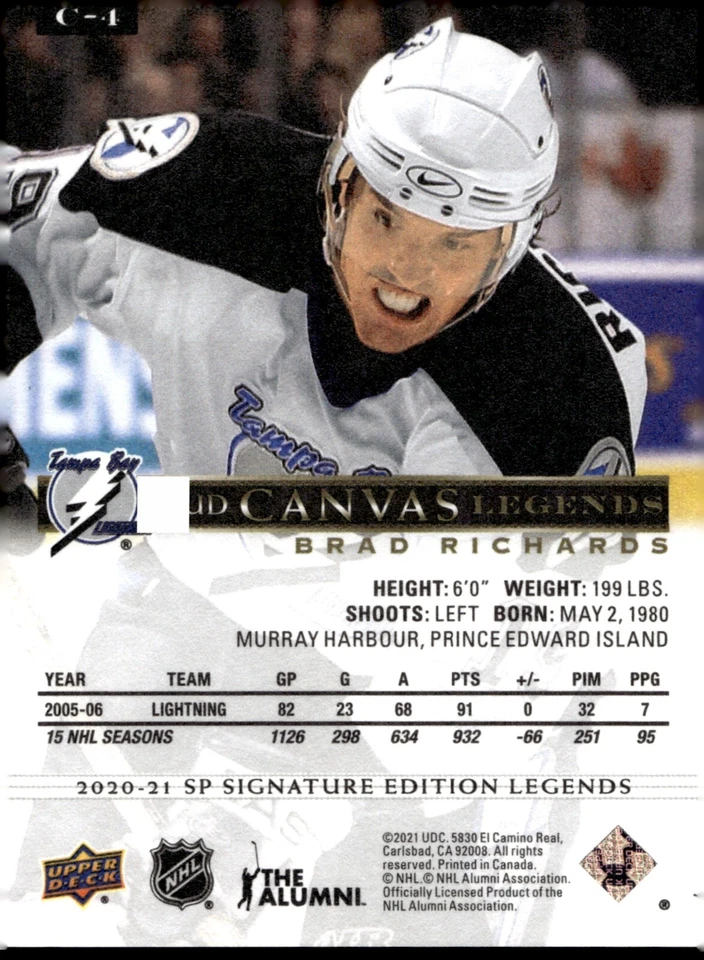 Brad Richards - 2020-21 Upper Deck SP Signature Edition Legends Canvas Card #C-4 - Image 2 of 2