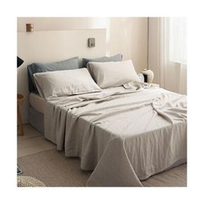 Simple Opulence 100 Linen Sheets Queen Size Set, 6 Pcs Natural French Linen ...