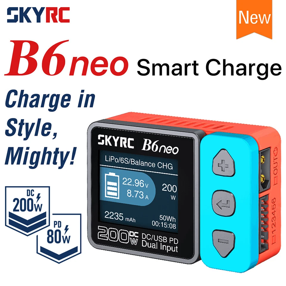 Cargador inteligente SkyRC B6neo DC 200W PD 80W LiPo cargador de equilibrio de batería descargador Foto 3 de 4