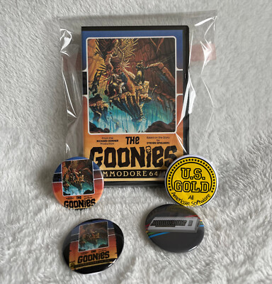 Commodore 64 / 128 CBM C64 The Goonies Spiel - funktioniert, sehr guter Zustand, kostenlose Badges & Schlüsselanhänger