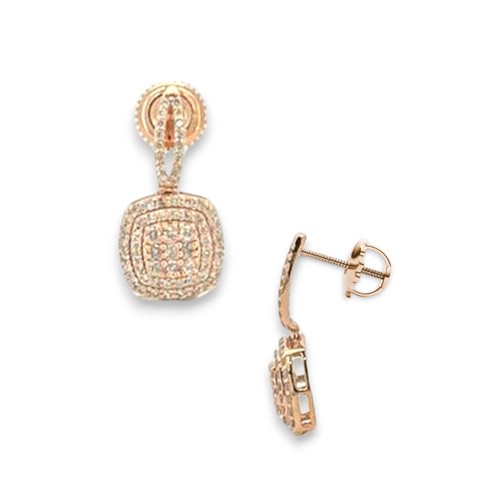 0.59ct Diamond Cluster Square Stud Earrings - 14k Rose Gold - Picture 2 of 2