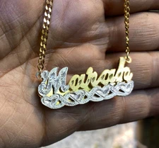 PERSONALIZED 14K GP 3D DOUBLE PLATED SCRIPT NAME PLATE NECKLACE ANY NAME US SELL