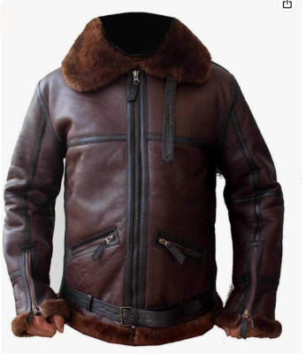 Mens Aviator RAF B3 Fur Shearling Leather Bomber Flying Jacket Coat