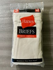 Vintage 2000 Hanes Briefs Size 40 White 3 Pack Preshrunk New Old Stock USA