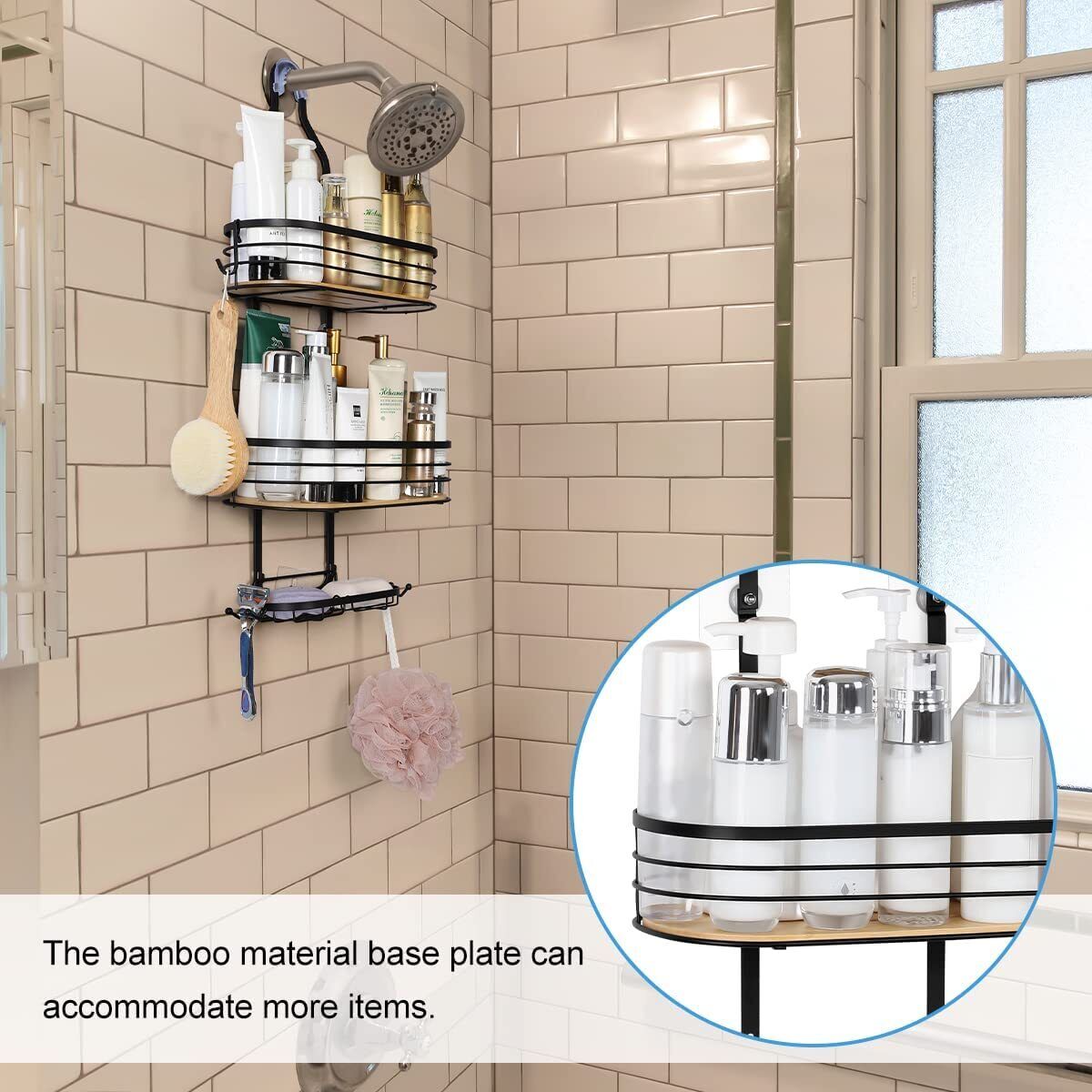 No Drilling Hanging Shower Caddy Over Shower Head Bath Organizer Storage  Shelf