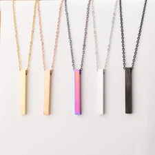 Stainless Steel Thin Vertical Bar Pendant Chain Necklace