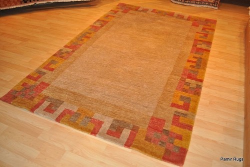HANDMADE 5' x 8' Vegetable dye THICK KNOTTED rug, BEIGE, ORANGE RUG #PM75 - Picture 12 of 12