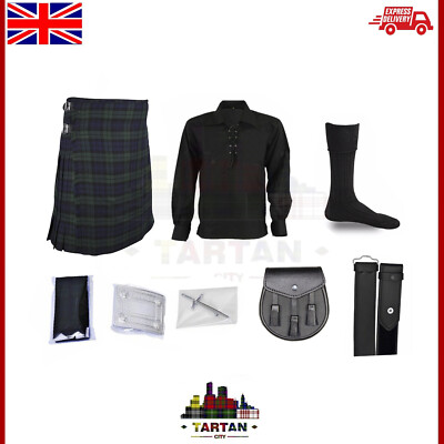 TC Men's Scottish Piece Yards Kilt Black Watch Tartan Kil - Main Image