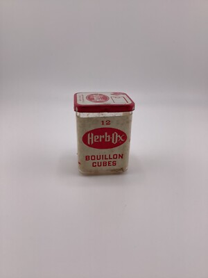 Vintage HERB OX Bouillon Cube Container 12 Cube Plastic Box Metal Lid