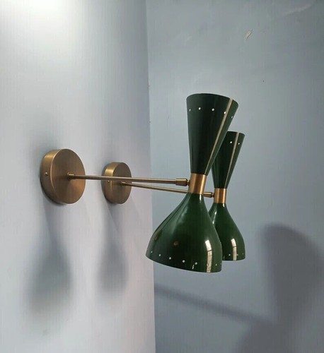 2 Bulb Pair Brass Italian Diabolo 1950's Mid Century Wall Sconce Light -Fixture - Picture 5 of 8