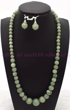 6-14mm Natural A Green Jade Jasper Round Gemstone Beads Necklace Earrings Set