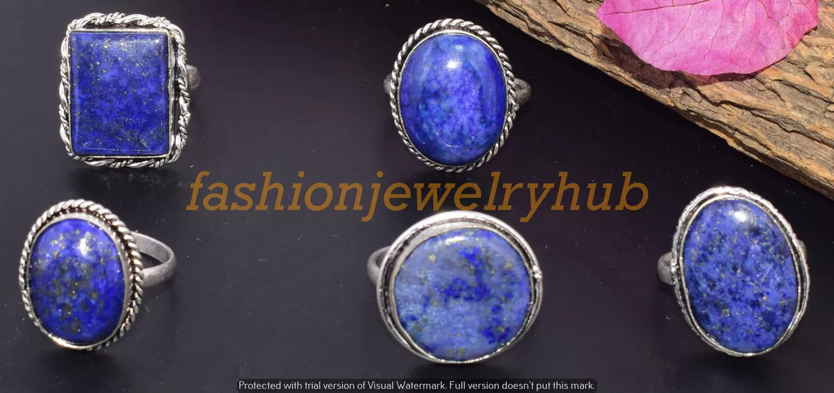 New Sale ! Lapis Lazuli Gemstone Ring 5Pcs Wholesale Lot 925