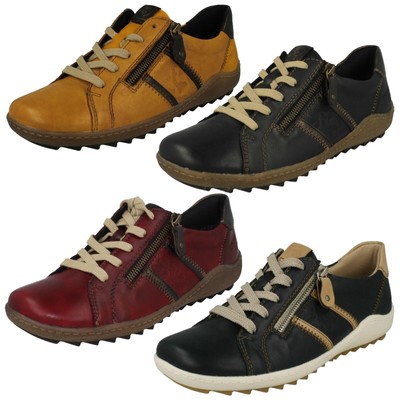 LADIES REMONTE LEATHER CASUAL LACE UP FLAT WATER RESISTANT SHOES TRAINER R1426