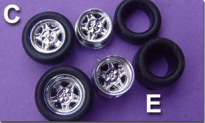 Vincent Wheels (C) (E) ATS Chrome W/TIRES FOR TJET Slot Cars