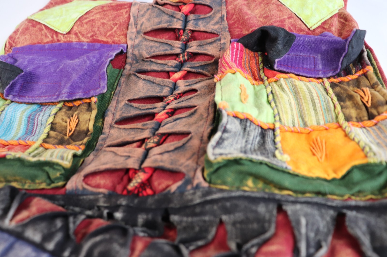 VTG 90s Hippy Boho Rainbow Patchwork Shoulder Bag… - image 2