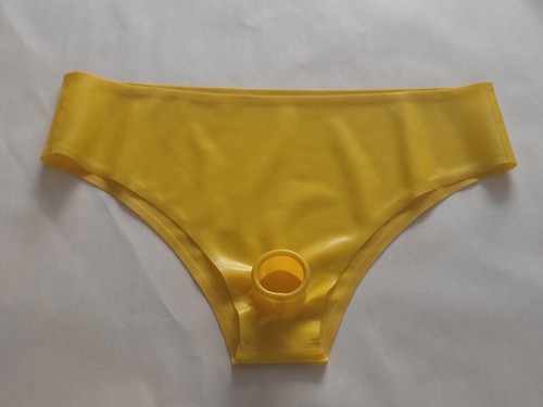100% Latex Gummi Cosplay Triangle shorts Yellow Catsuit 0.4mm Fixed Men XXL