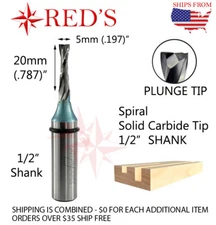 Tideway IND LC01110520L 5mm X 20 Spiral straight Carbide  1/2" shank router bit