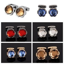 Men Metal Floral Crystal Rhinestone Cufflink Wedding Party Cuff Links With Box