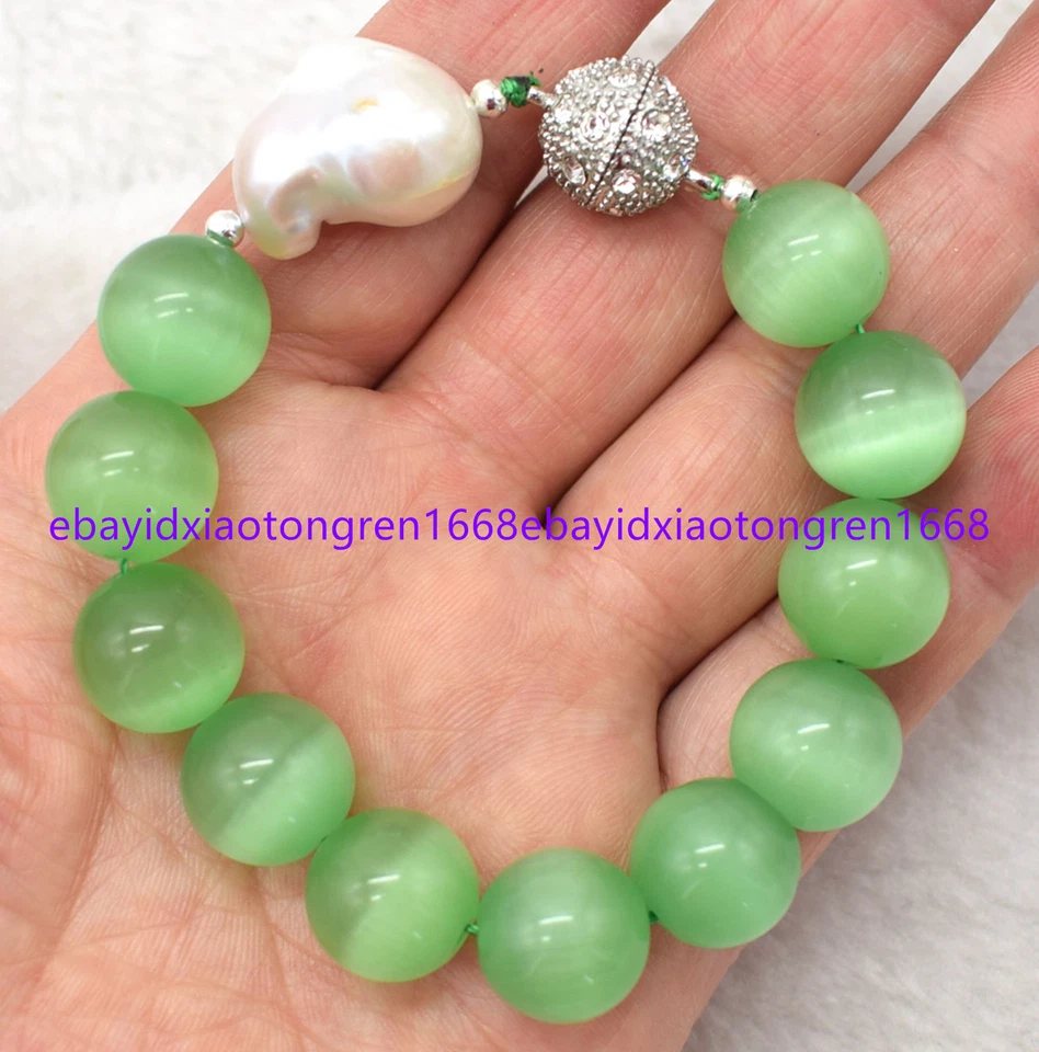 14mm Multicolor Gems Round Beads & White Keshi Baroque Pearl Bracelets 7.5 Inch - Image 2 of 4