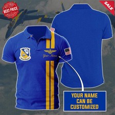 Custom - US Air Force Thunderbird Angels Polo Yellow Line Blue Shirts S-5XL