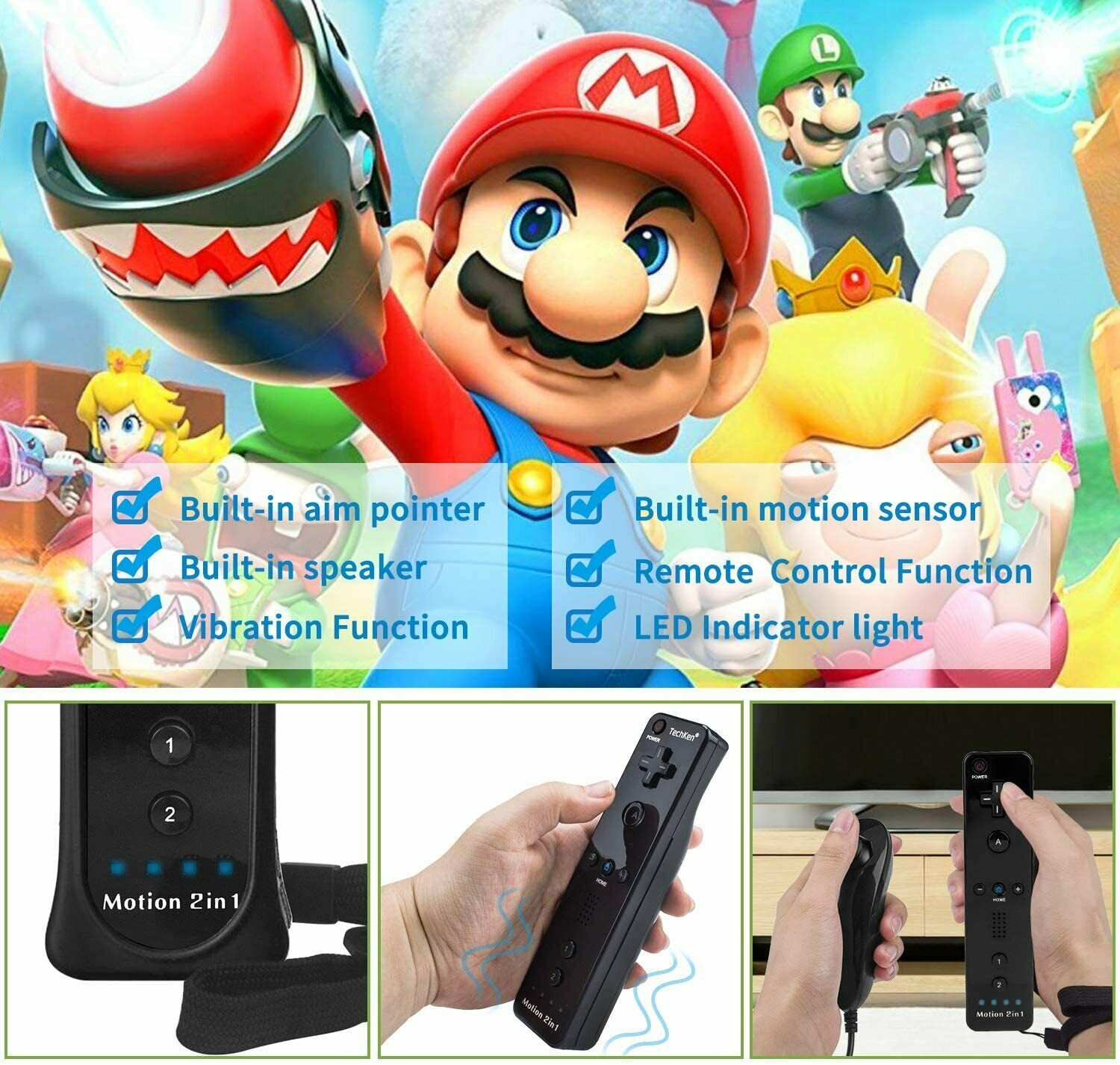 Wireless 2 in1 Wii Remote W/ Built in Motion Plus + Nunchuck Controller For Wii
