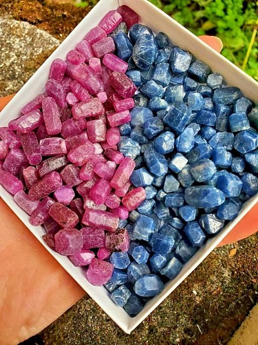 Natural Unheated CERTIFIED Ruby Raw + Sapphire Loose Gemstone Rough Mix 1000 Ct - Picture 1 of 7