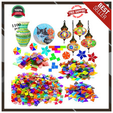 1100 Pcs Mosaic Tiles, Glass Mosaic Tiles for Crafts Bulk, Stained Mosaic Gla...