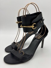 Gucci Ursula Horsebit Ankle Strap Stiletto Sandals Heels Black Leather Size 38.5