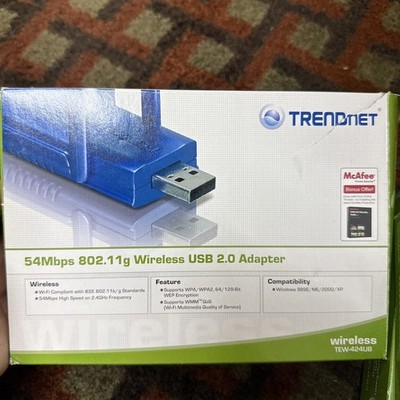 Trendnet 54mbps 802.11  Wireless G  USB 2.0 Adapter.  TEW-424UB
