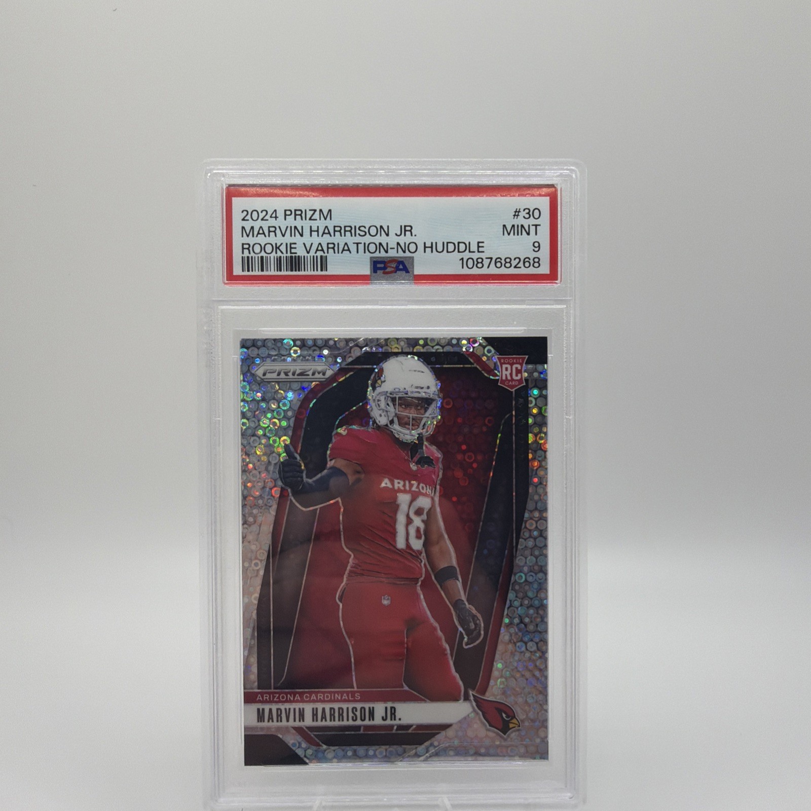 2024 PANINI PRIZM ROOKIE VARIATION NO HUDDLE #30 MARVIN HARRISON JR. RC PSA 9