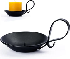 Matte Black Iron Pillar Candle Holder, with Handle, Simple Industrial Style ，Tab