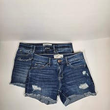 Abercrombie Kids Midi Shorts Girls 13/14 Blue Denim Distressed Sequin Lot of 2