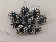 &hearts;Nr.41-Vintage Glaskn&ouml;pfe 12 St&uuml;ck schwarz gold 11 mm Neugablonz &hearts;