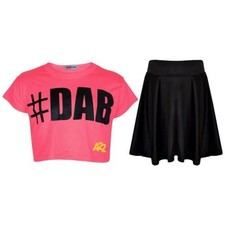 A2Z 4 Kids Girls Crop Top Dab Stylish Floss Neon Pink top Skirt Set Age 5-13